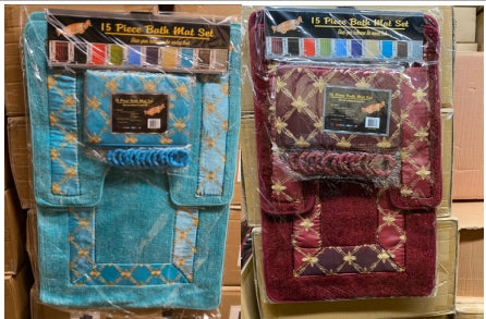 15pc Bath Mat Set – Embroidered